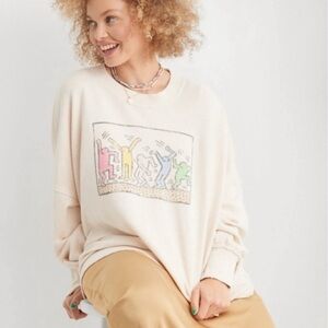 AERIE Keith Haring The Happiest Over-sized Crew Sweatshirt Size S